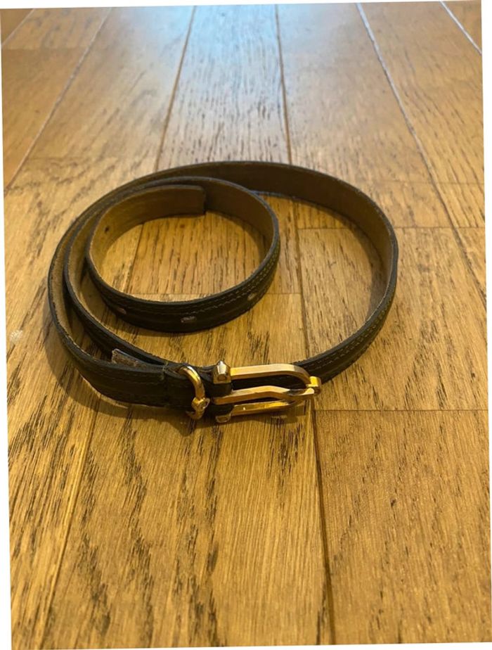 Ceinture fine vintage en cuir kaki made in France - photo numéro 8