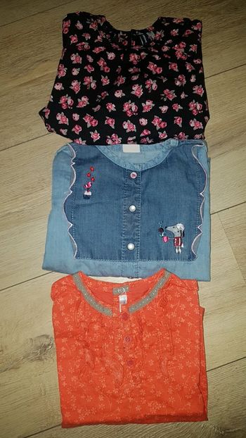 Lot 3 blouses chemises fille 18 mois jeans fleur
