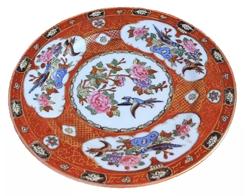 Assiette porcelaine Asiatique Décor d' oiseaux branchés et de pivoines