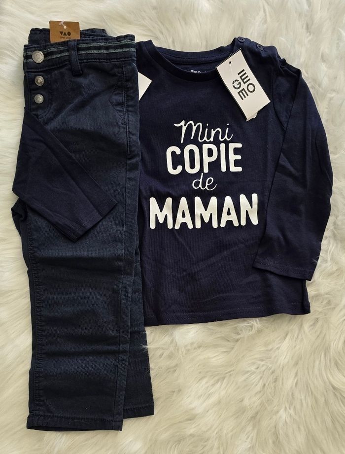 NEUFS(NON PORTÉS)🏷🏷🥰😍💙 superbe ensemble teeshirt ml et pantalon chino 3 ans garçon 💙😍🤩👌 - photo numéro 3