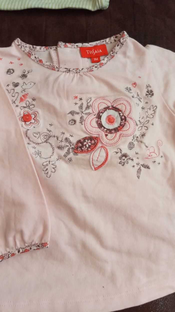 Lot de 2 T-shirt manches longues pour demoiselles 3mois - photo numéro 2