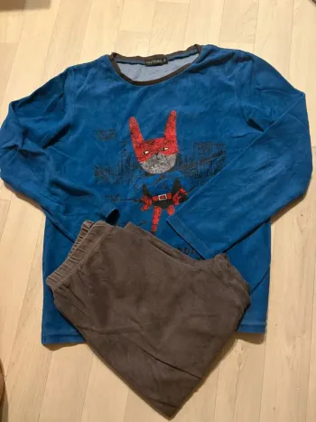 Pyjama velours bleu et marron 12 ans motif craquelé in extenso très bon état