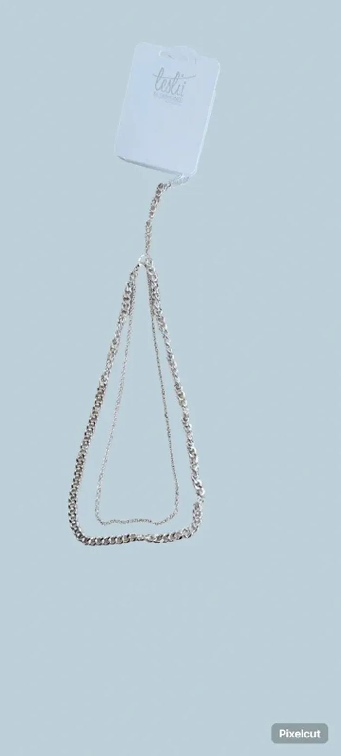 Collier argenté double chaîne neuf avec étiquette - photo numéro 4