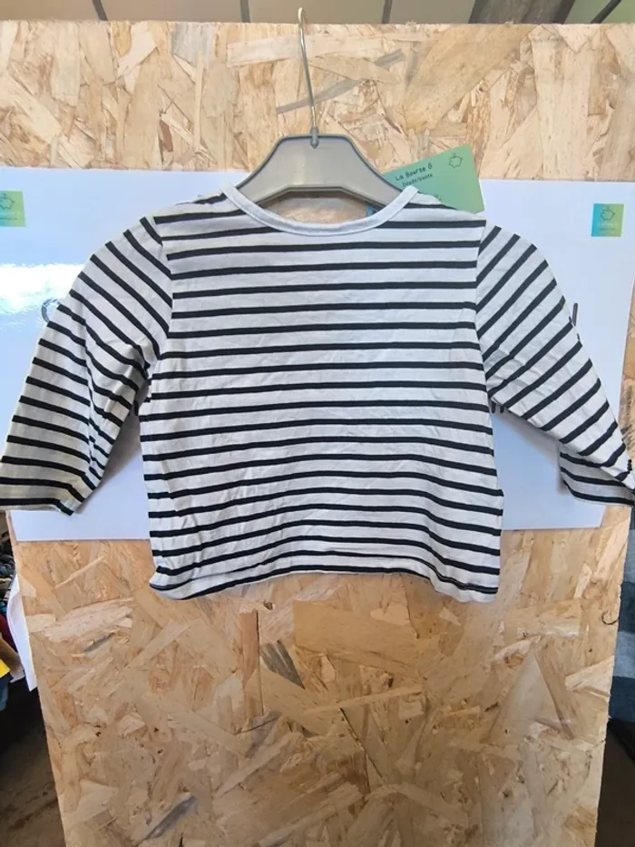 325416 tee-shirt ML blanc/marine rayé garçon 18 mois kiabi