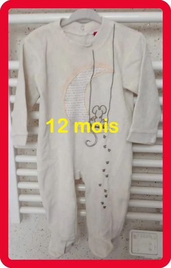 Pyjama jaune clair motif souris Babygro Taille 12 mois