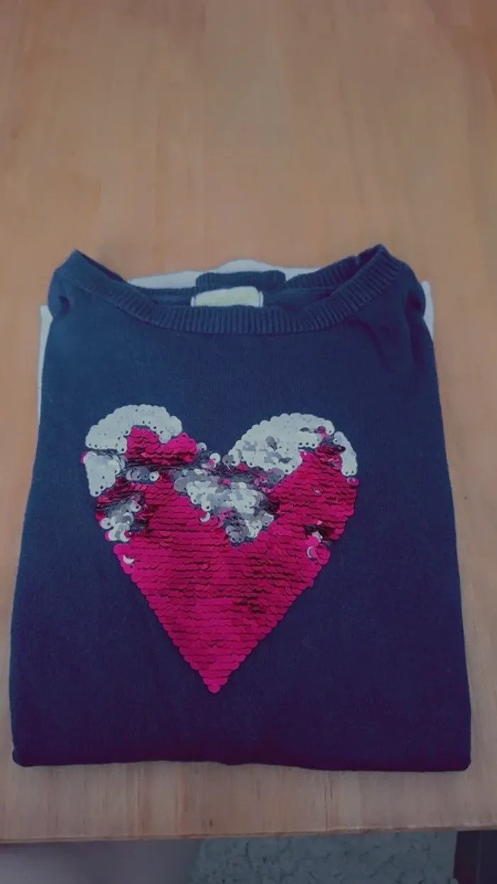 Pull chemise coeur sequins Vertbaudet 10 ans - photo numéro 3