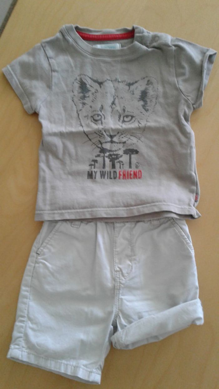 Ensemble short + tee-shirt garçon 6 mois - photo numéro 2