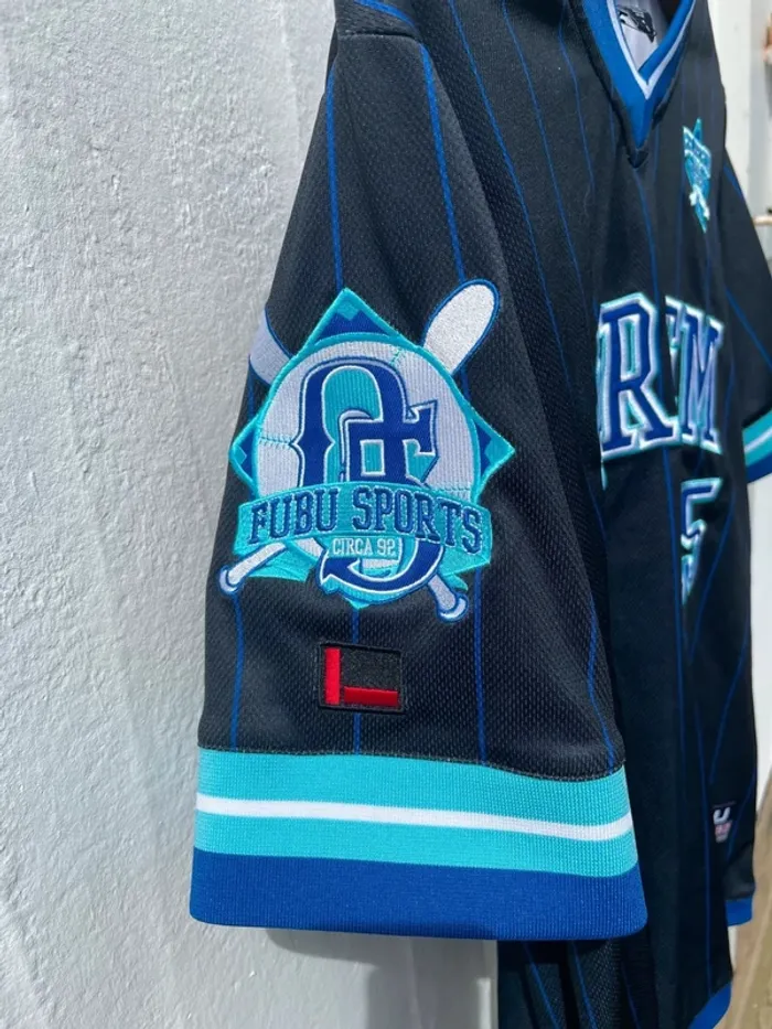 Fubu Baseball Harlem New York city vintage fully embroided jersey Mens M - photo numéro 3