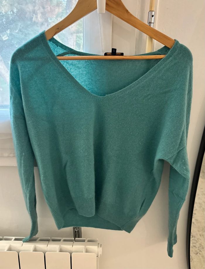 Pull col V en cachemire bleu turquoise Caroll femme taille S - FR36 - W26 - photo numéro 3