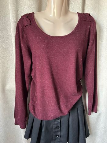 Très joli pull fin bordeaux paillettes argentées L Grain de Malice