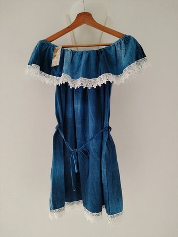 Robe tunique effet jean avec dentelles bleu foncé
