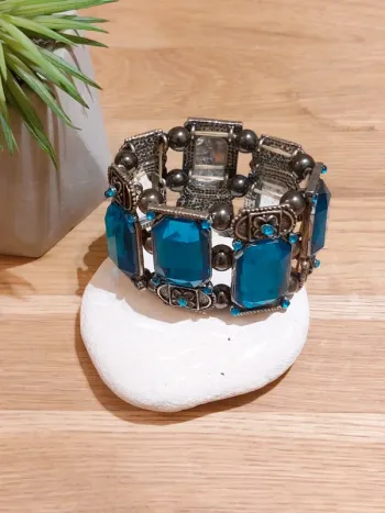 Bracelet en acier perles bleues