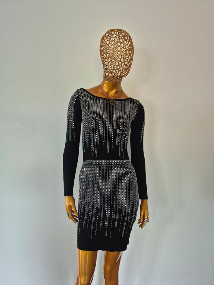 Robe Manches Longues avec Strass Noire Femme Taille Unique