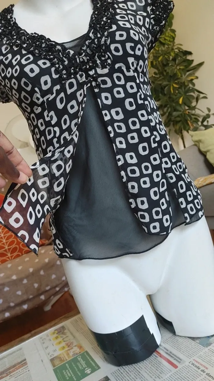 Blouse vintage manches courtes 2 pièces intégrées tissu légère - photo numéro 6