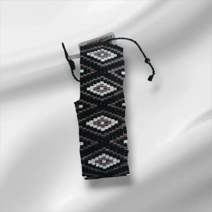 Bracelet tissé motif géométrique noir blanc doré leslii neuf - photo numéro 2