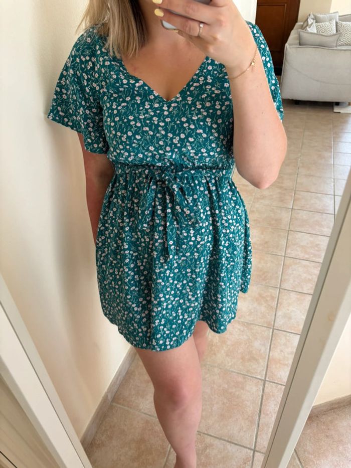 Robe verte/bleu fleurie - Femme - 38/M