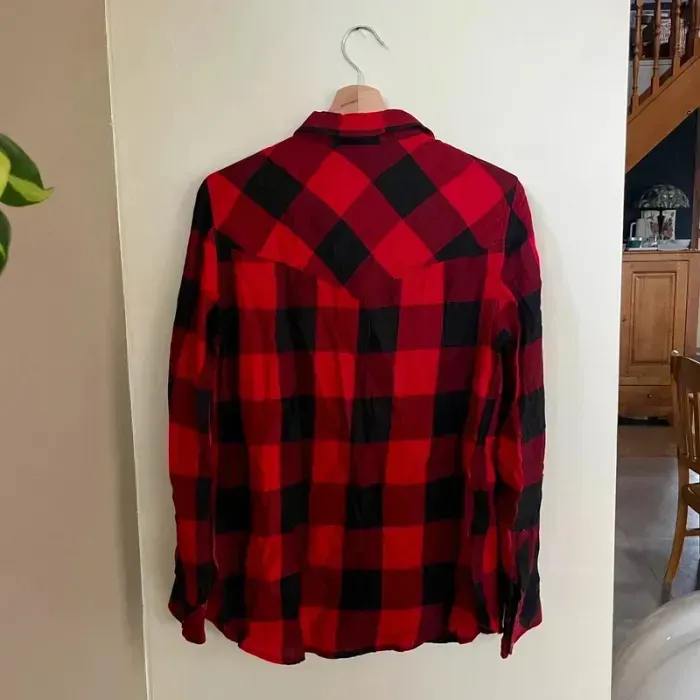 Chemise bûcheron à carreaux rouges et noirs Stradivarius L manches longues, 100% coton V V034 - photo numéro 7