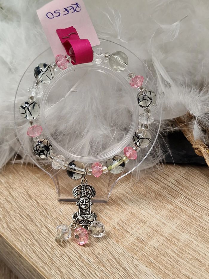 Bracelet Elastique Perles Rose Transparent Noir Maya - photo numéro 2