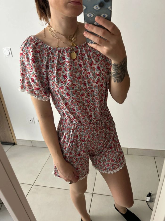 Combi short à fleur rose blanche - photo numéro 2