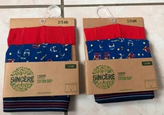 Lot de 4 Boxers Sincere garçon coton bio taille 2/3 ans Neufs ds emballage