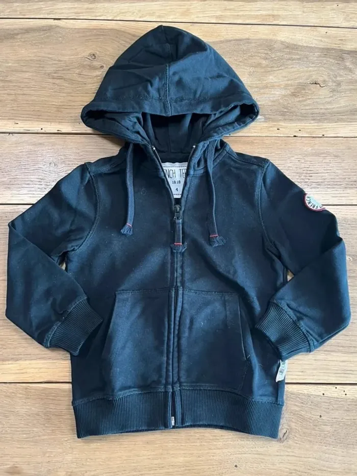 Sweat à zip et capuche noir French Terry 18.18