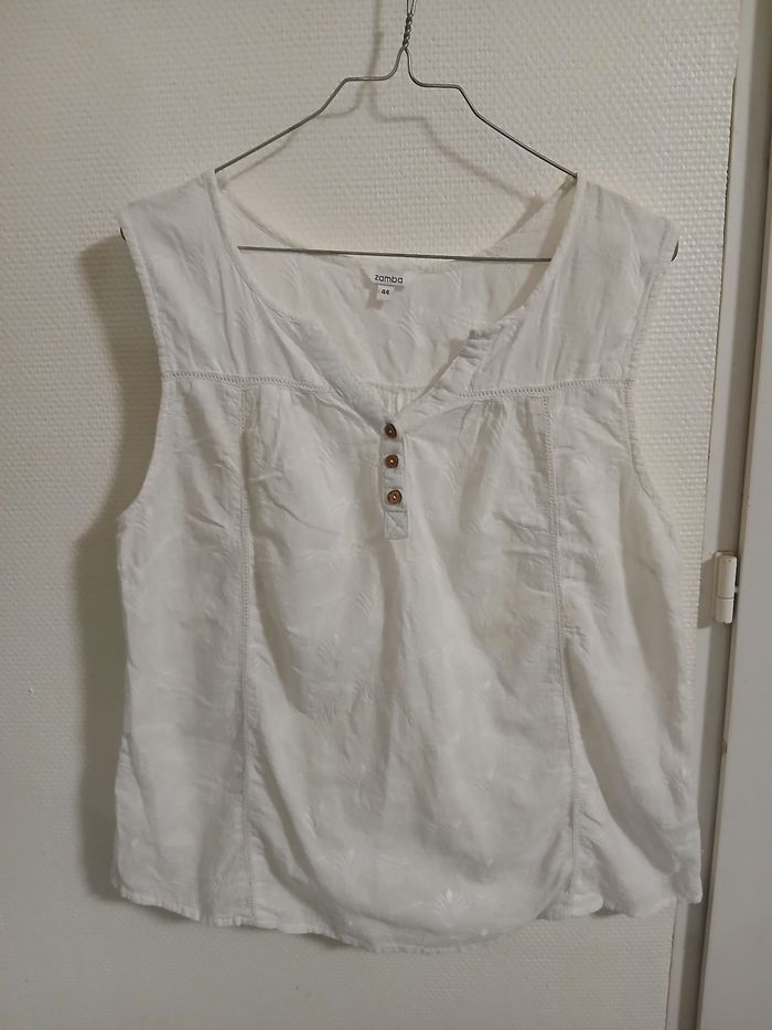 Haut femme d ete en coton et polyster couleur blanc taille 44 marque zamba - photo numéro 3