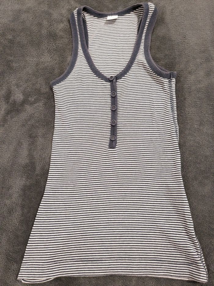 Débardeur côtelé rayé blanc et bleu style marin Camaïeu taille 2 / 36-38 / S en bon état