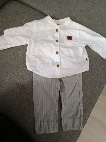 Ensemble 3 mois chemise blanche pantalon rayé