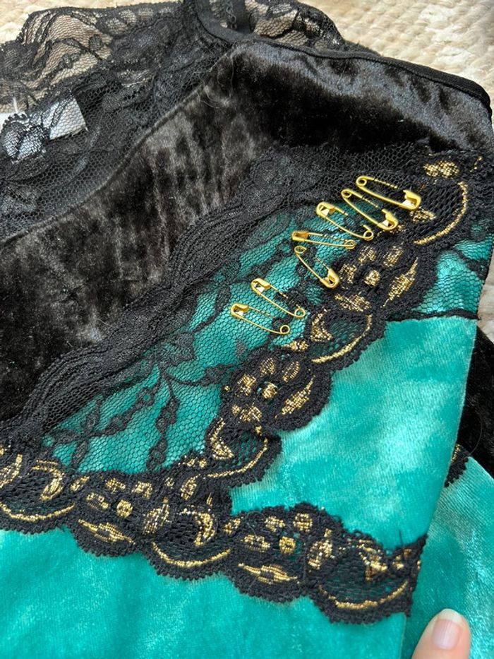 Débardeur velours dentelle Whimsical féerique vintage 90s - Taille M - photo numéro 7