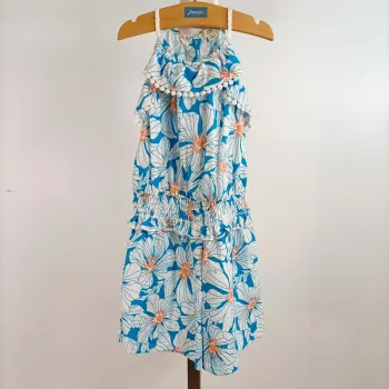 Combishort fille River Island bleu fleuri 7-8 ans coton léger été chic et décontracté A1395