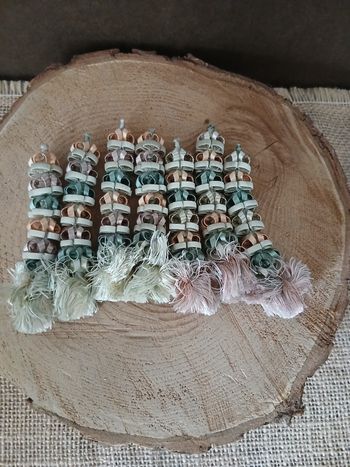 Lot de 7 pompons long vert et rose clair