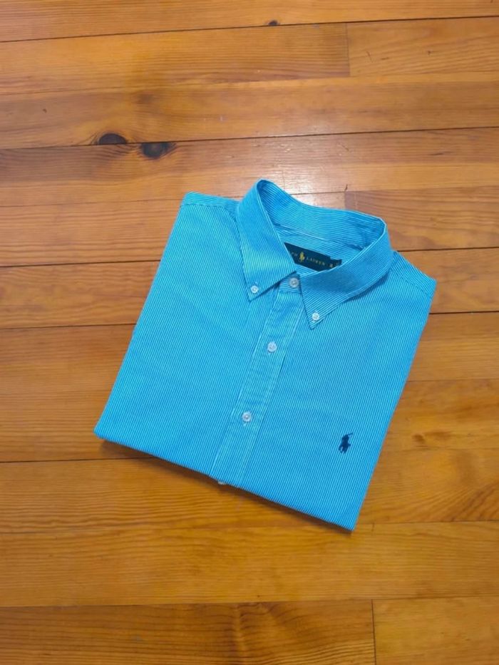 Chemise à rayure - Ralph Lauren - Logo brodé marine - Bleu, blanc - Taille XL