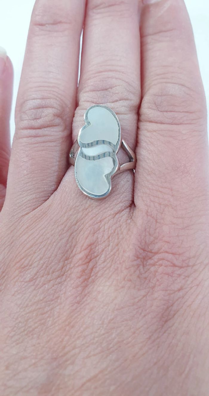 Neuve ! Très jolie bague coeur Argent 925 et nacre - photo numéro 2