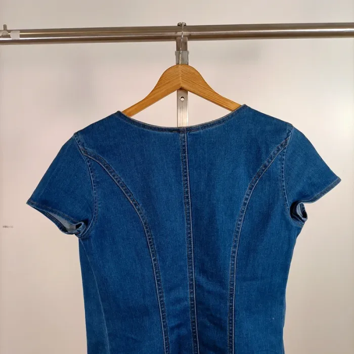 Robe courte en jean zippée devant col V manches courtes taille 34 FR XS - Rainbow A1409 - photo numéro 7
