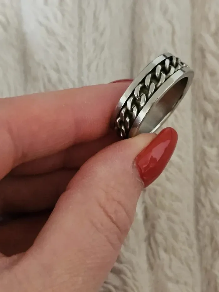 Bague en acier inoxydable à chaîne taille 60 - photo numéro 2