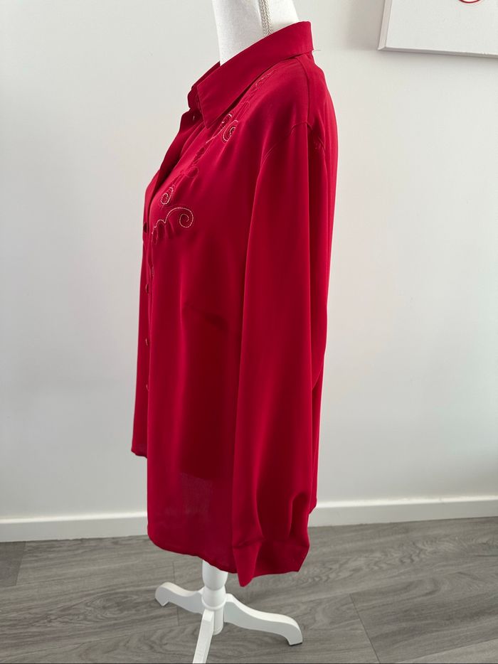 Chemisier brodé rouge framboise et doré Vintage T50 5XL - photo numéro 4
