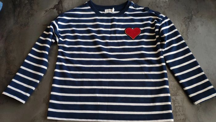 Pull fil orchestra coeur bleu et blanc rayé 5 ans