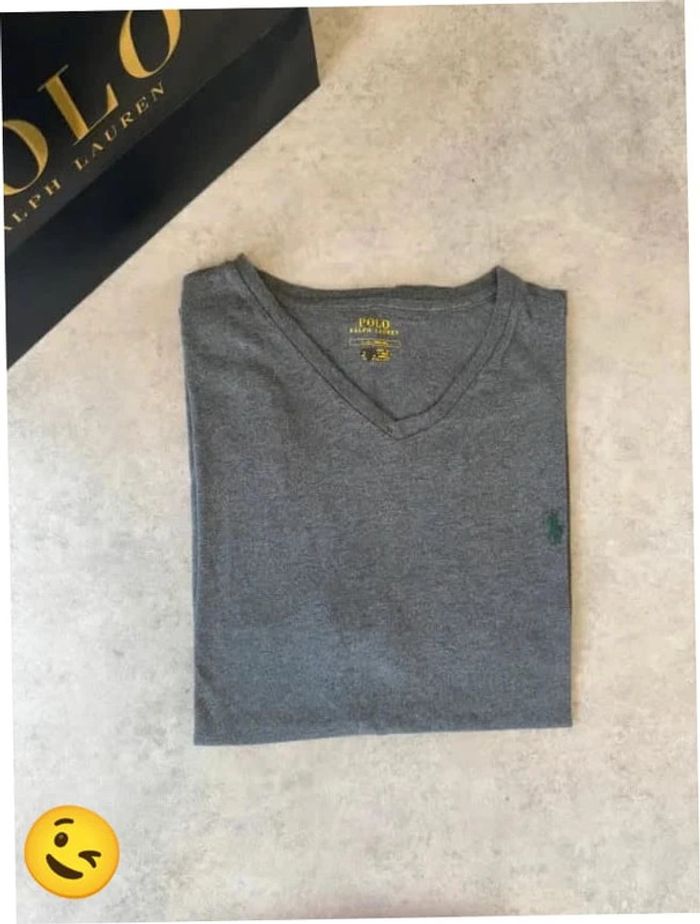 Tee-shirt Ralph lauren L coupe col V gris Homme Men tee22