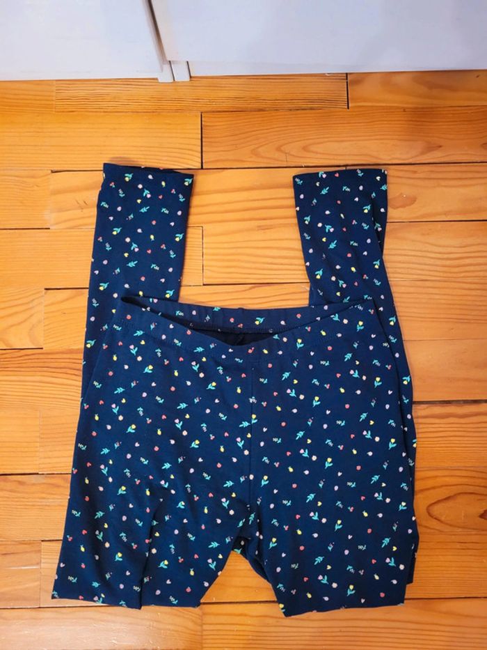 Legging sport bleu marine taille XS 34 coquette motifs fleurs floraux