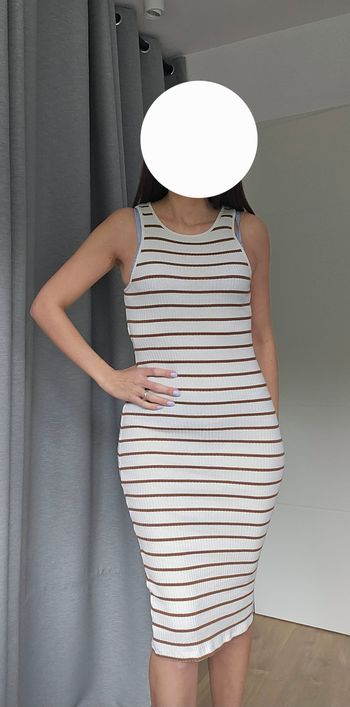 Robe été écru rayures marron,  taille S, Etam