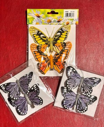 Lot 6 papillons à pinces grises, jaune et orange