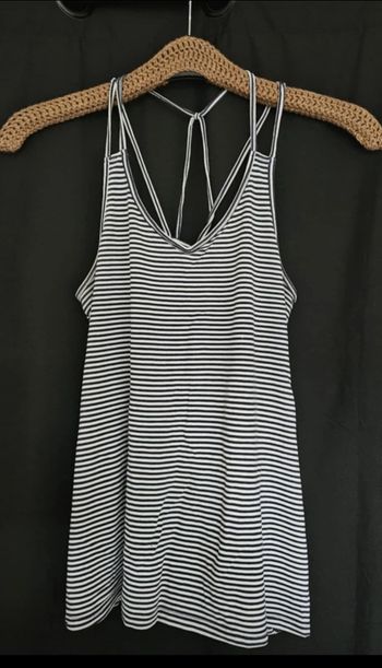 top à bretelles blanc et noir