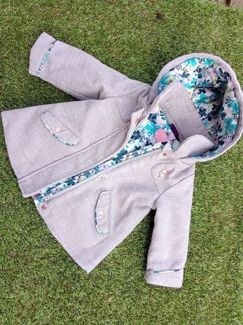 Manteau , veste mi saison , été,capuche orchestra fille 12 mois, gris, motif,