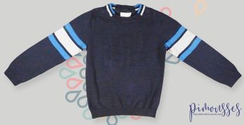 Pull tricot bleu marine gris Orchestra 8 ans 128 cm garçon