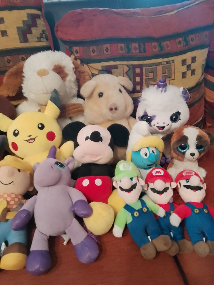 lot 19 peluches diverses 3 idefix asterix pokemon  mickey mario bros ect - photo numéro 4