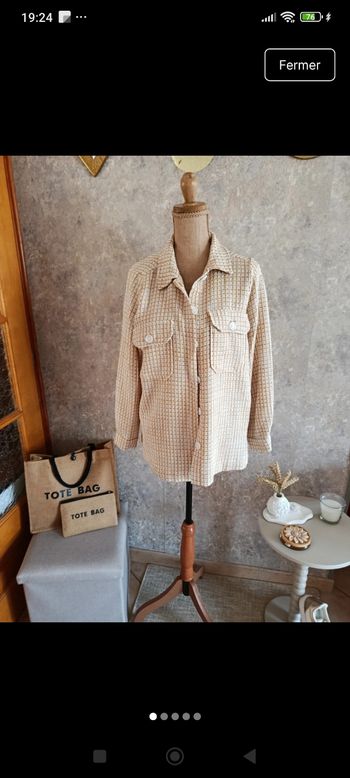 Surchemise légère à carreaux blanc et beige 