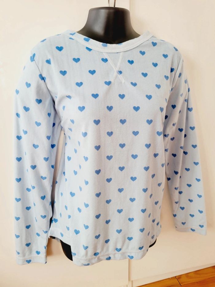 Haut de pyjama bleu ciel petits cœurs coquette taille S 36 - photo numéro 3