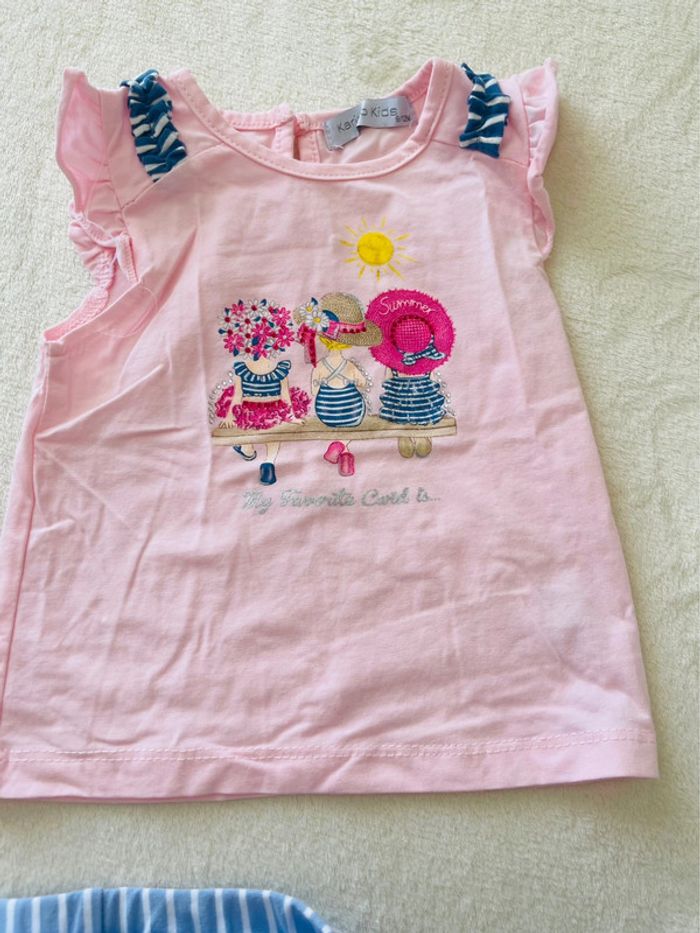 Ensemble tee shirt rose et short bleu 9-12mois - photo numéro 4
