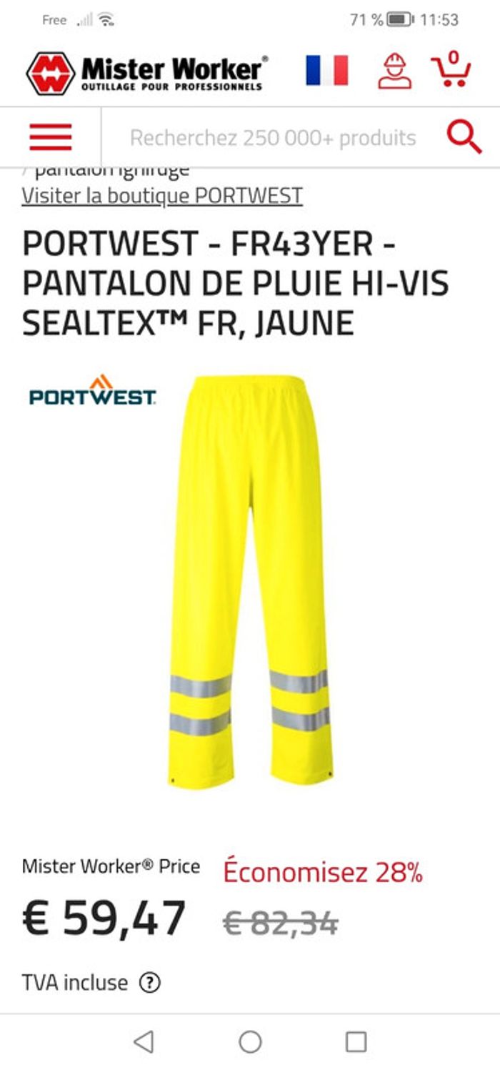 Pantalon de pluie jaune. Marque Portwest - photo numéro 6
