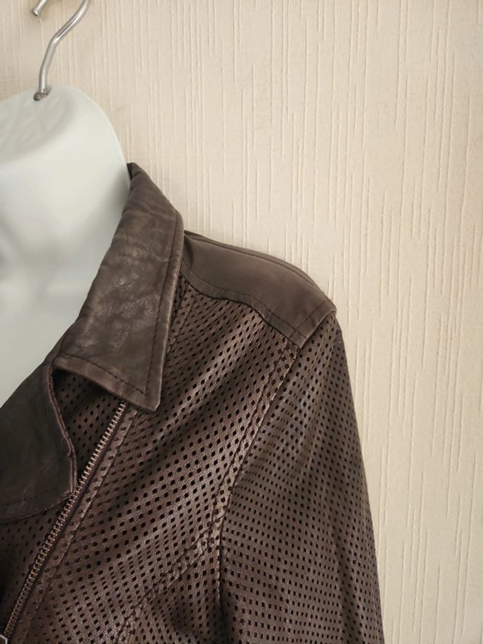 Veste perfecto en cuir véritable marron - photo numéro 5